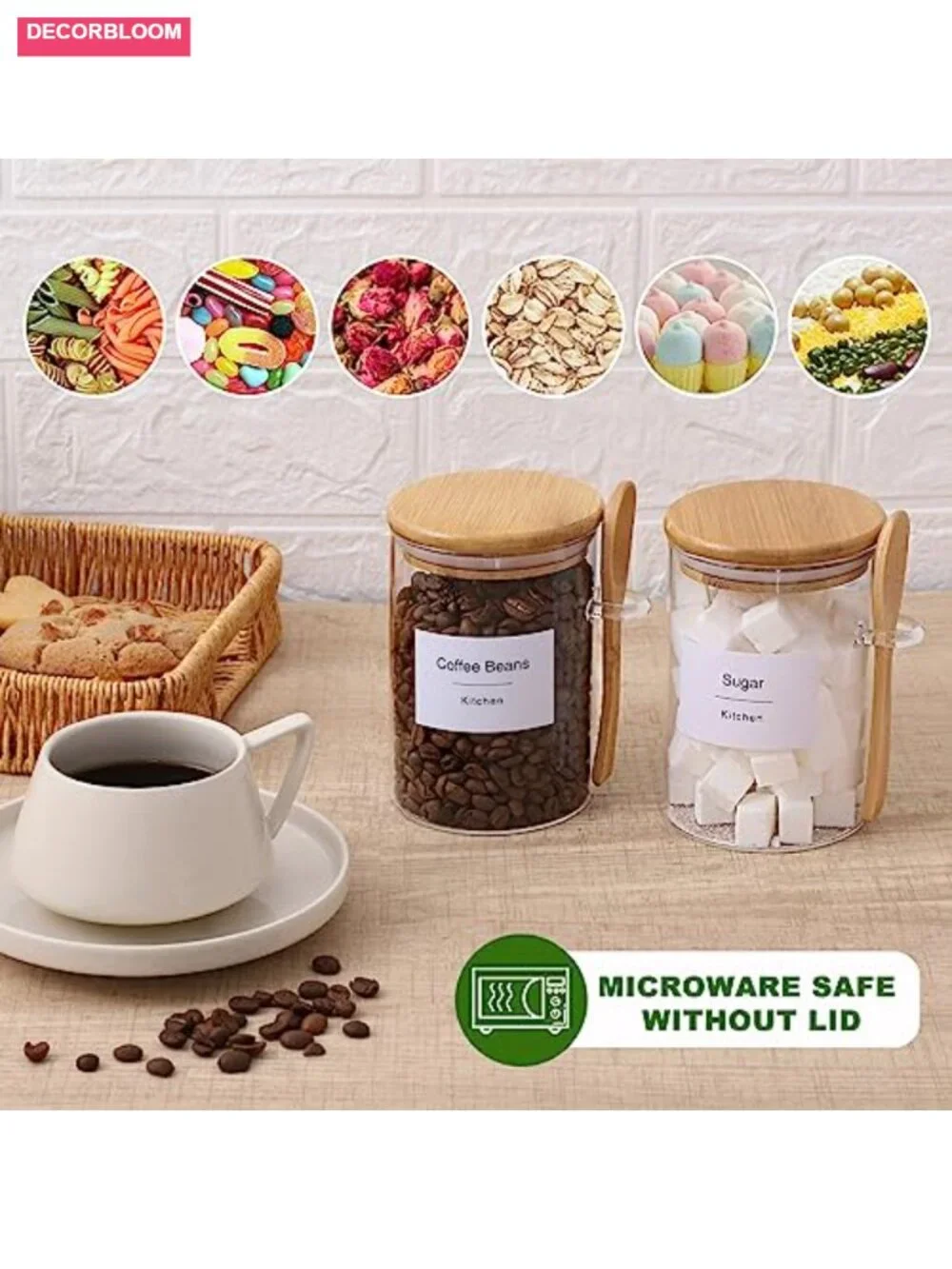 17oz Glass Jar with Bamboo Lid and Spoon - 4 Pack for Kitchen Storage